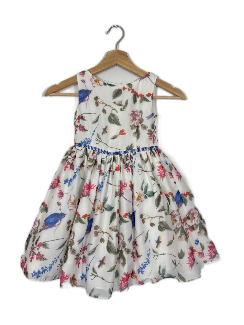 Special Occasion Girls Floral Bird Fit & Flare Dress Size 4 Cute Easter Church